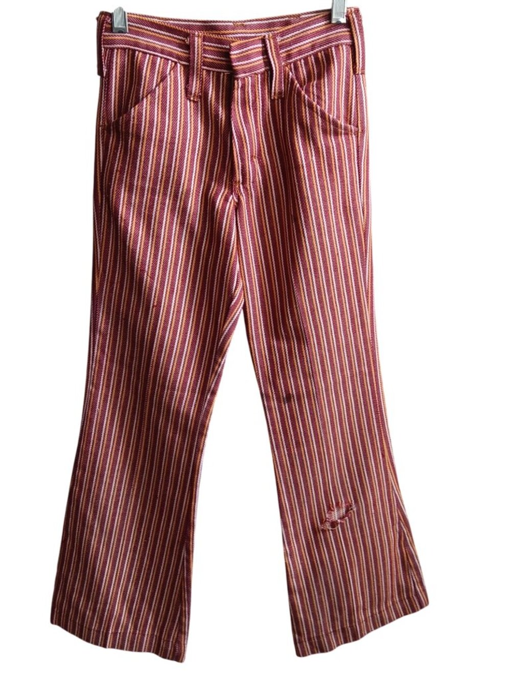 Hippy Bells Boys Vintage Jeans 23x26 1970's Red Yellow Striped Flared Distress